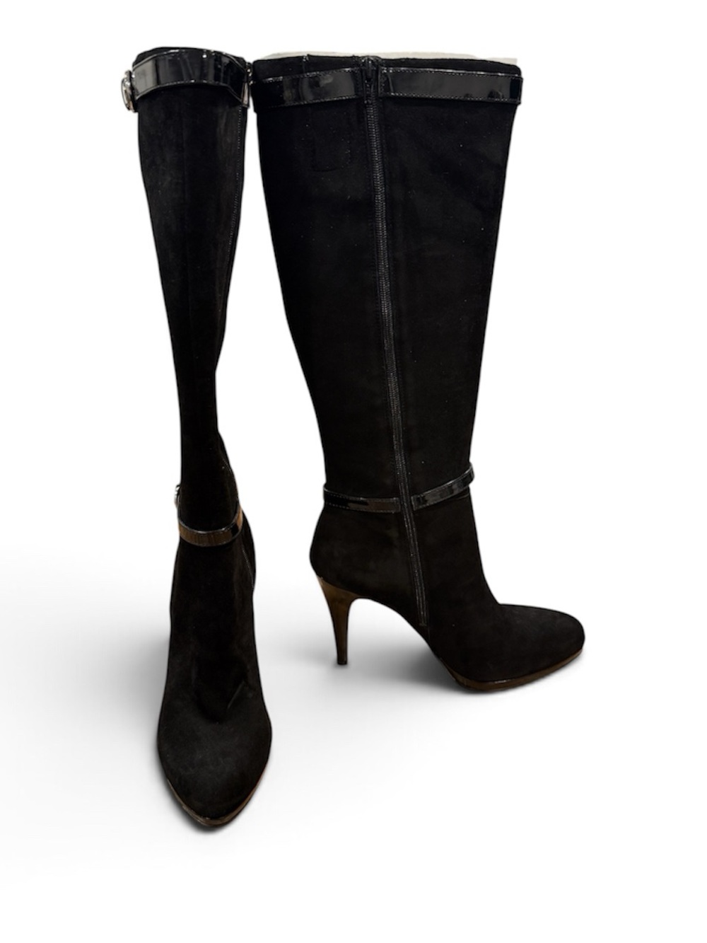 Nine West Relianto Black Suede Leather Knee High Stiletto Boots Size 10 Heels